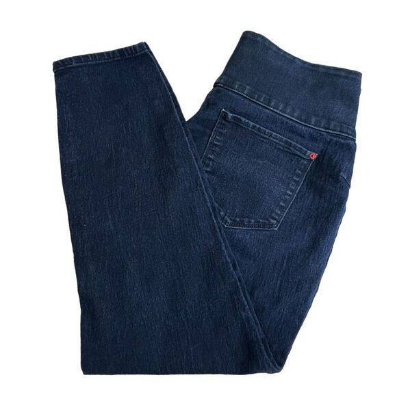 Spanx Womens Dark Wash Mid Rise Side Zip Cropped‎ Skinny Jeans Large - Picture 1 of 9